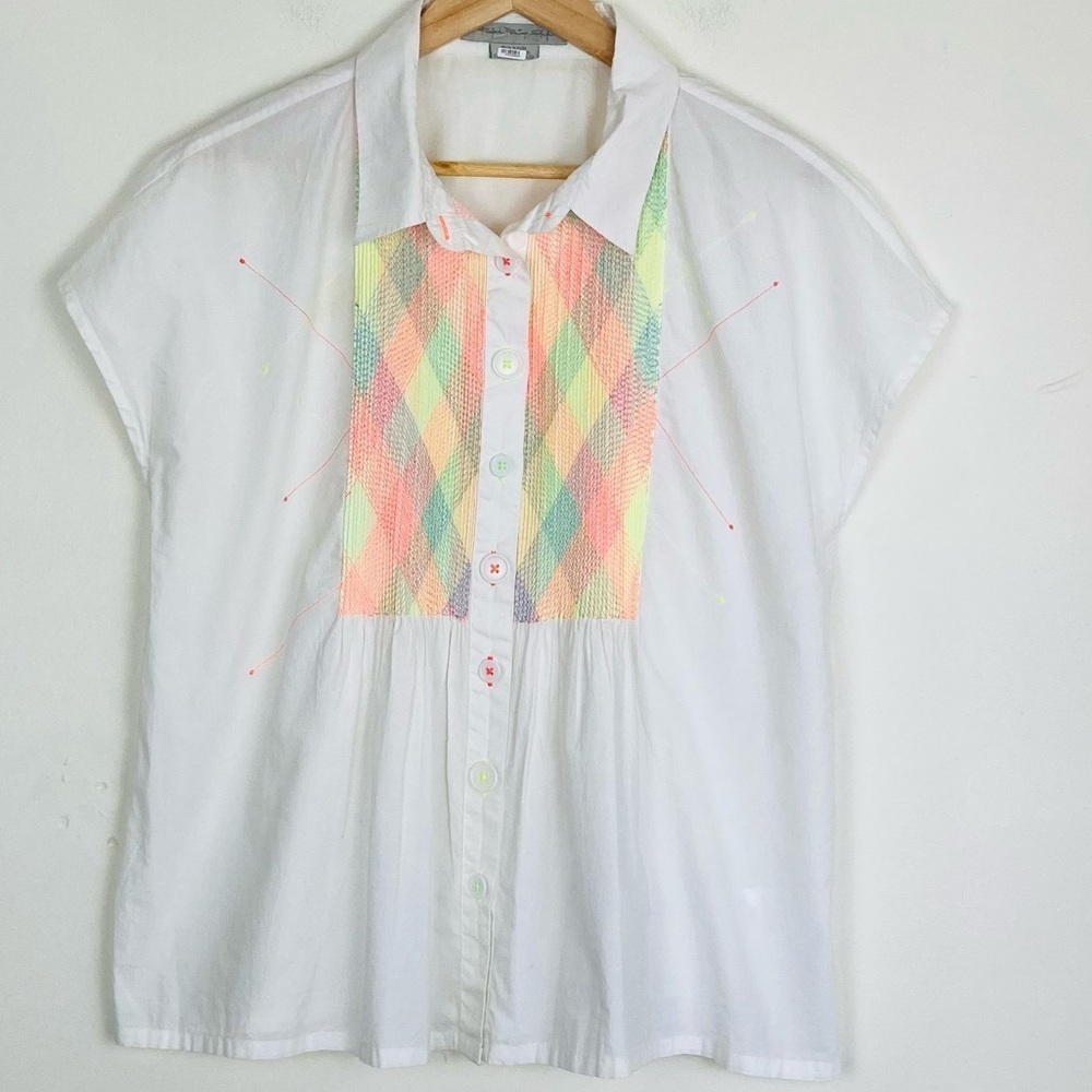 Anthropologie Rajesh Pratap Singh “Cynthia” button front pintucked colorful top. - Picture 2 of 6